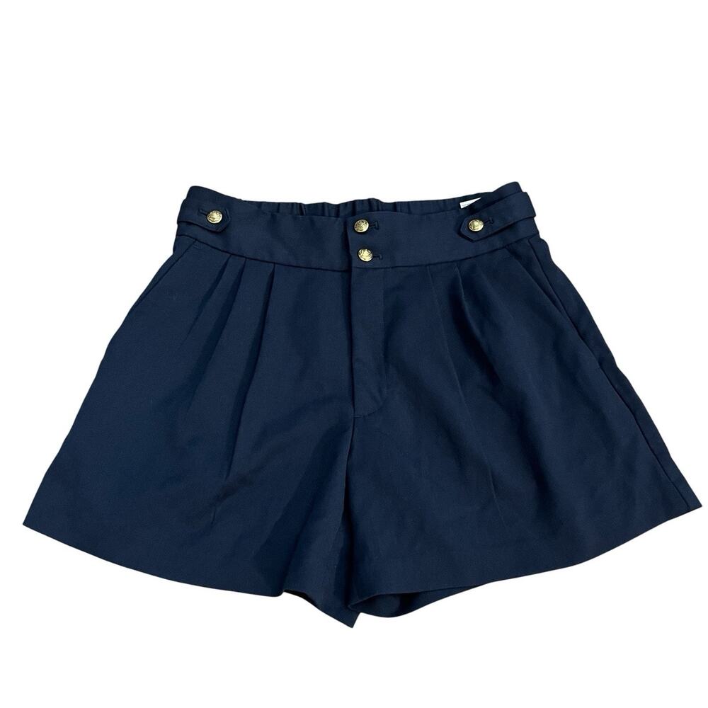 Banana Republic Sailor Shorts Size 4 Navy Pleated Gold Button Preppy Classic